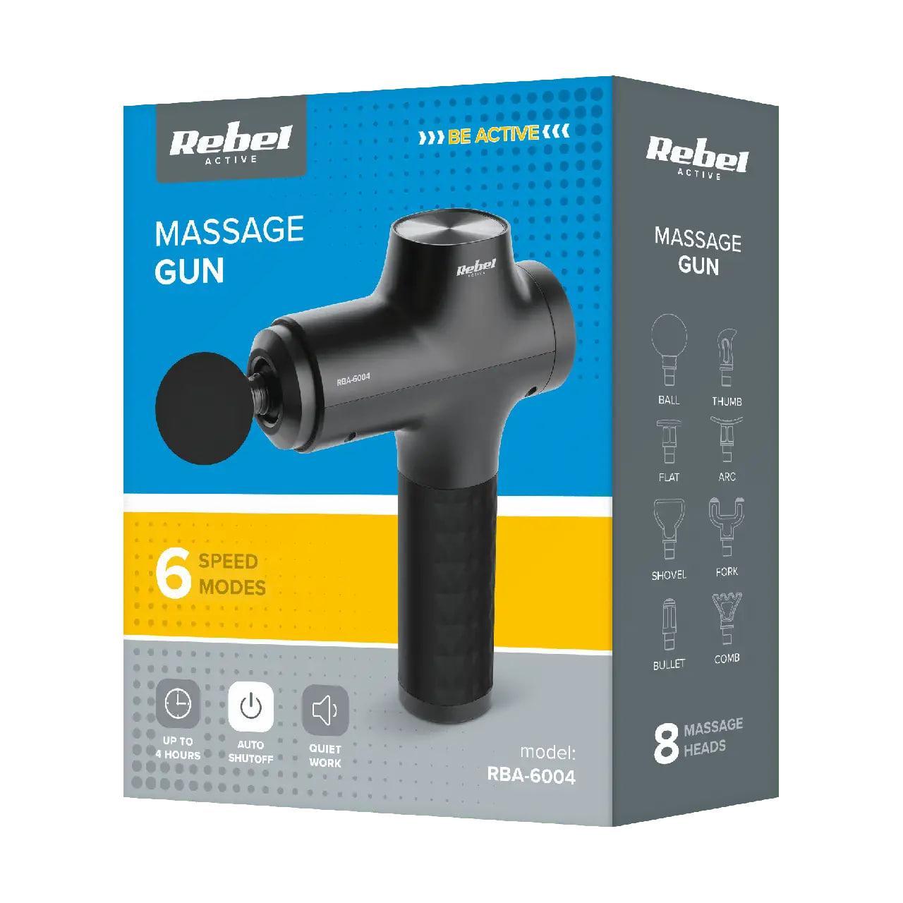 Масажний пістолет Rebel ACTIVE 60 Вт LED-індикатор і 8 насадок АКБ 1800 мАг і кейс - фото 8 Масажний пістолет Rebel ACTIVE 60 Вт LED-індикатор і 8 насадок АКБ 1800 мАг і кейс - фото 8