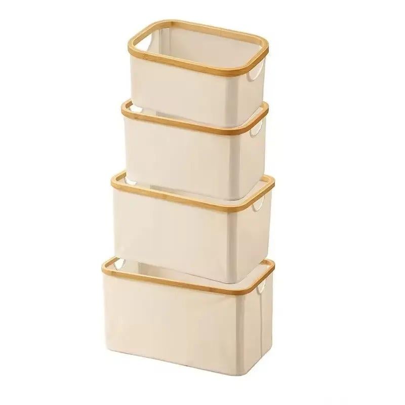 Комплект контейнеров для хранения белья складной бамбуковый тканевый с ручками Бежевый - фото 4