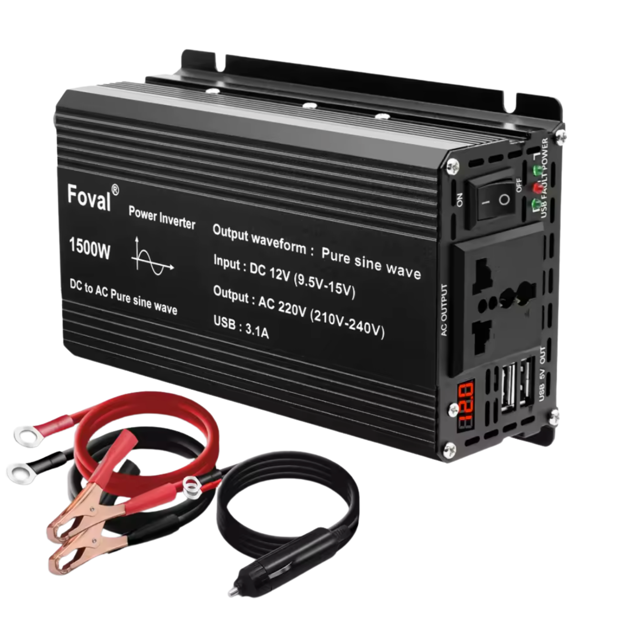 Инвертор с чистой синусоидой Foval 1500 Вт 12/220V DC/AC 50Hz для питания газового котла/телевизора/холодильника/роутера (2831563965)