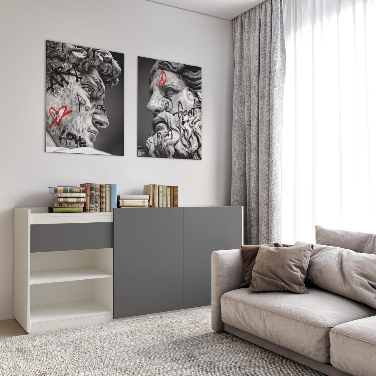 Комод без ручек Moreli RS-3 с двумя дверцами/ящиком/полками Белый/Антрацит (RS-3-white/antracyt)