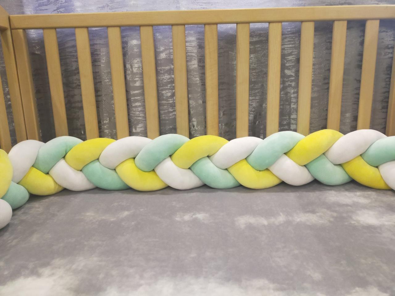 Бортик у ліжечко трипрядна косичка 120x18 см Білий/Жовтий (1518520719) - фото 2 Бортик у ліжечко трипрядна косичка 120x18 см Білий/Жовтий (1518520719) - фото 2