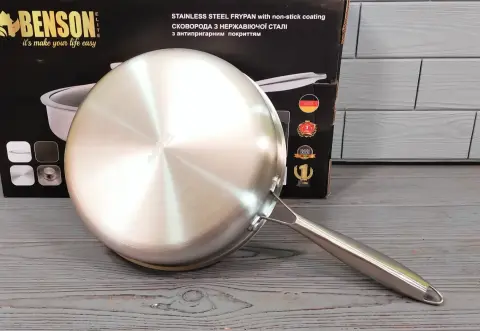 Cковорода глибока Benson із нержавіючої сталі 26 см (BN-587) - фото 3 Cковорода глибока Benson із нержавіючої сталі 26 см (BN-587) - фото 3