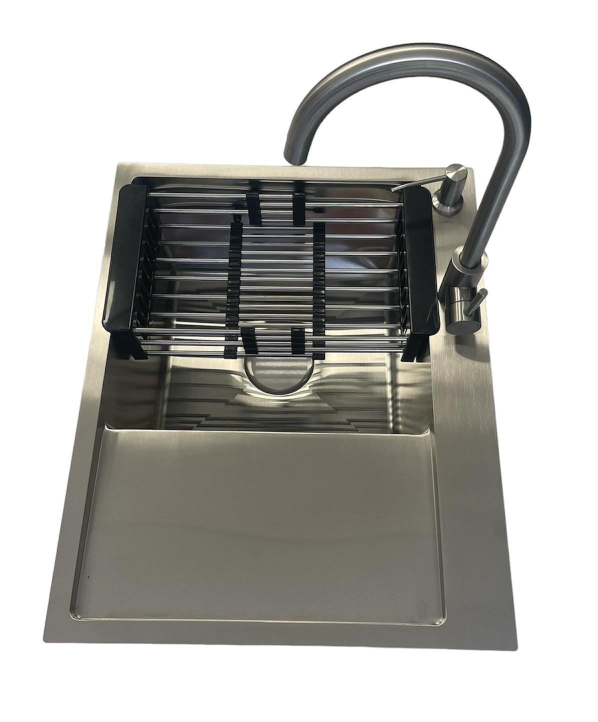 Мийка кухонна Lidz H6350L ліва вбудована 3/1 мм Brush та змішувач Lidz Aria 015F