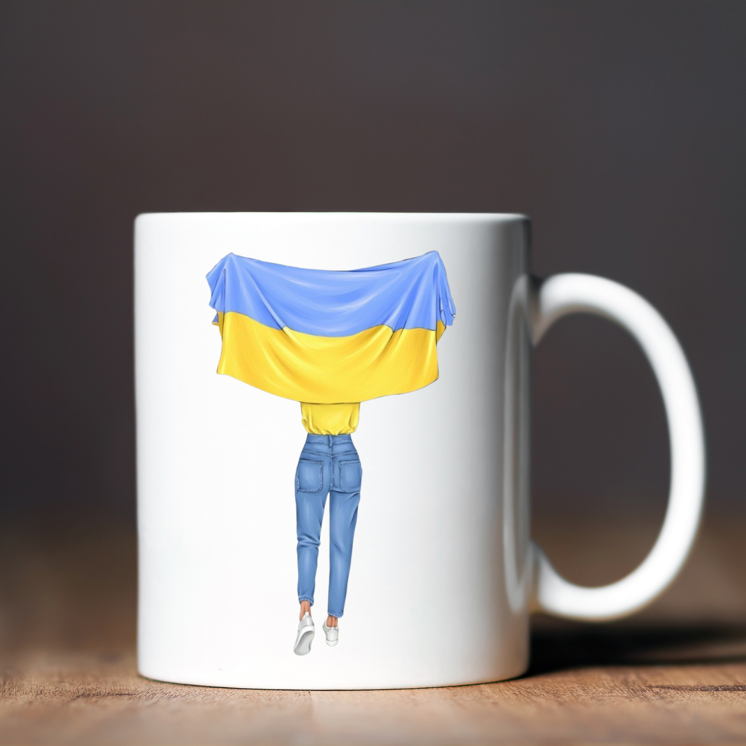 Чашка керамічна глянцева Дівчина з прапором 330 мл Білий (001453)