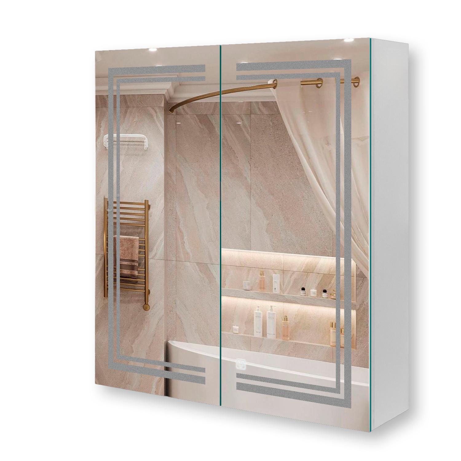 Зеркальный шкаф Premium G15-80 с LED-подсветкой и сенсорной кнопкой двухстворчатый - фото 2