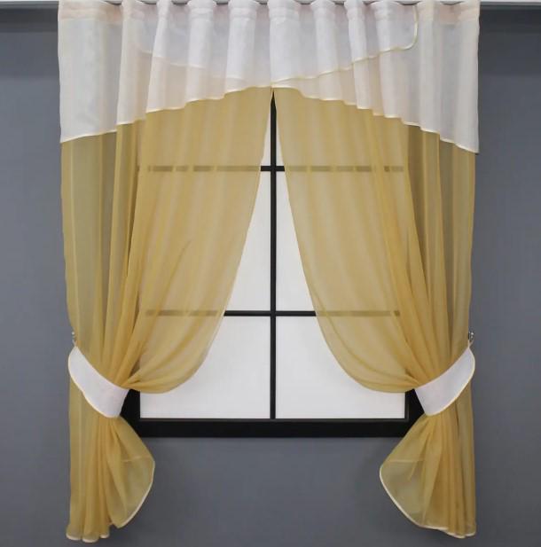 Шторки на кухню 280х170 см Золотистый/Белый (091к)