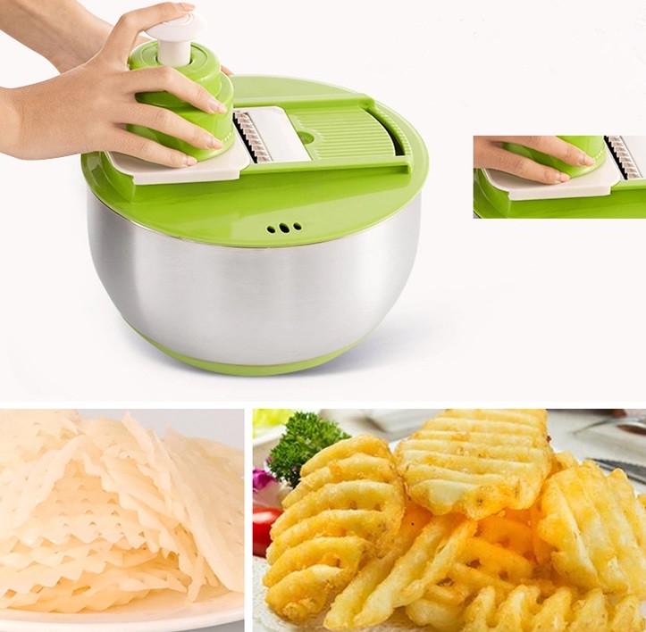 Кухонний подрібнювач продуктів SUNROZ Salad Spinner Slicer ручний Зелений (SUN4552) - фото 6