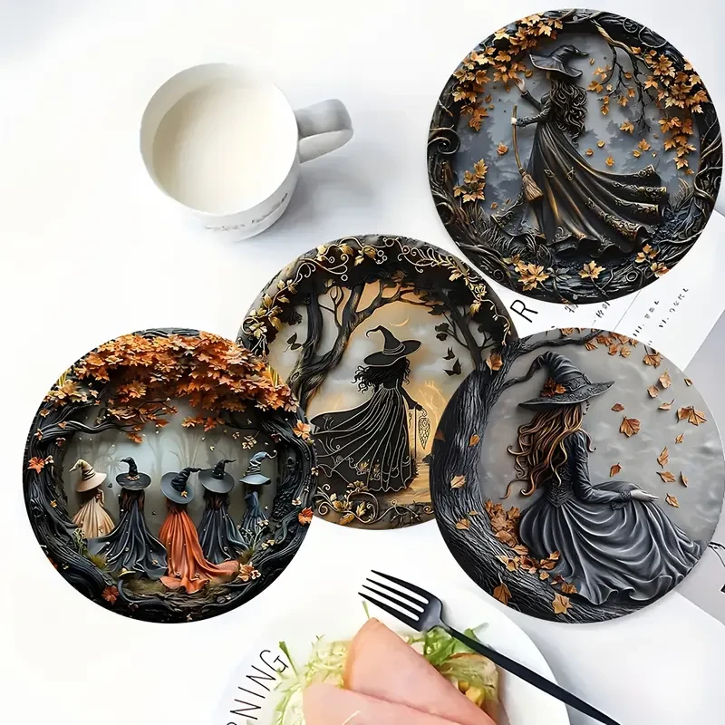 Набор деревянных подставок под чашки Ведьма 6 шт.