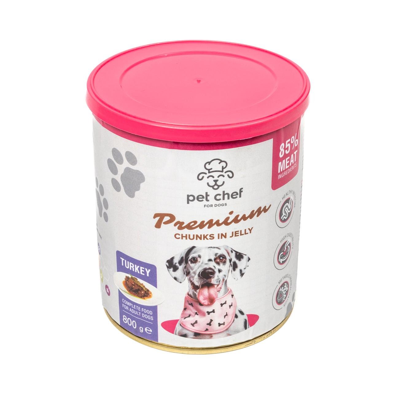 Корм влажный для взрослых собак Pet Chef кусочки в желе с индейкой 800 г - фото 1
