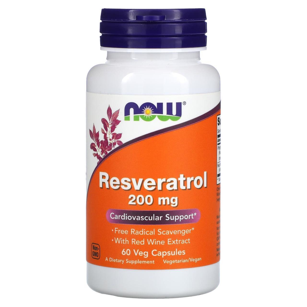 Ресвератрол Now Foods Resveratrol 200 мг для здоровья сердца 60 растительных капс.