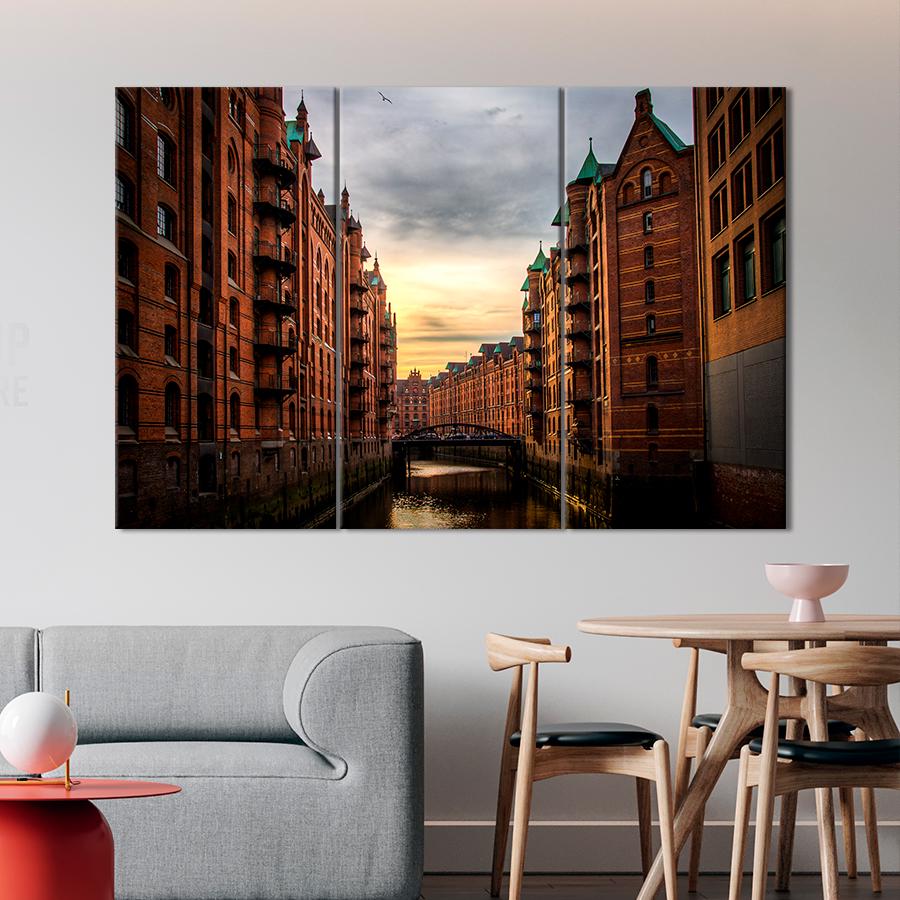 Картина город Знаменитый квартал в Гамбурге 78x48 см (A749-3)