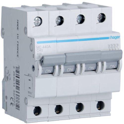 Автоматический выключатель Hager 4P 6 kA C-40A 4M (MC440A)