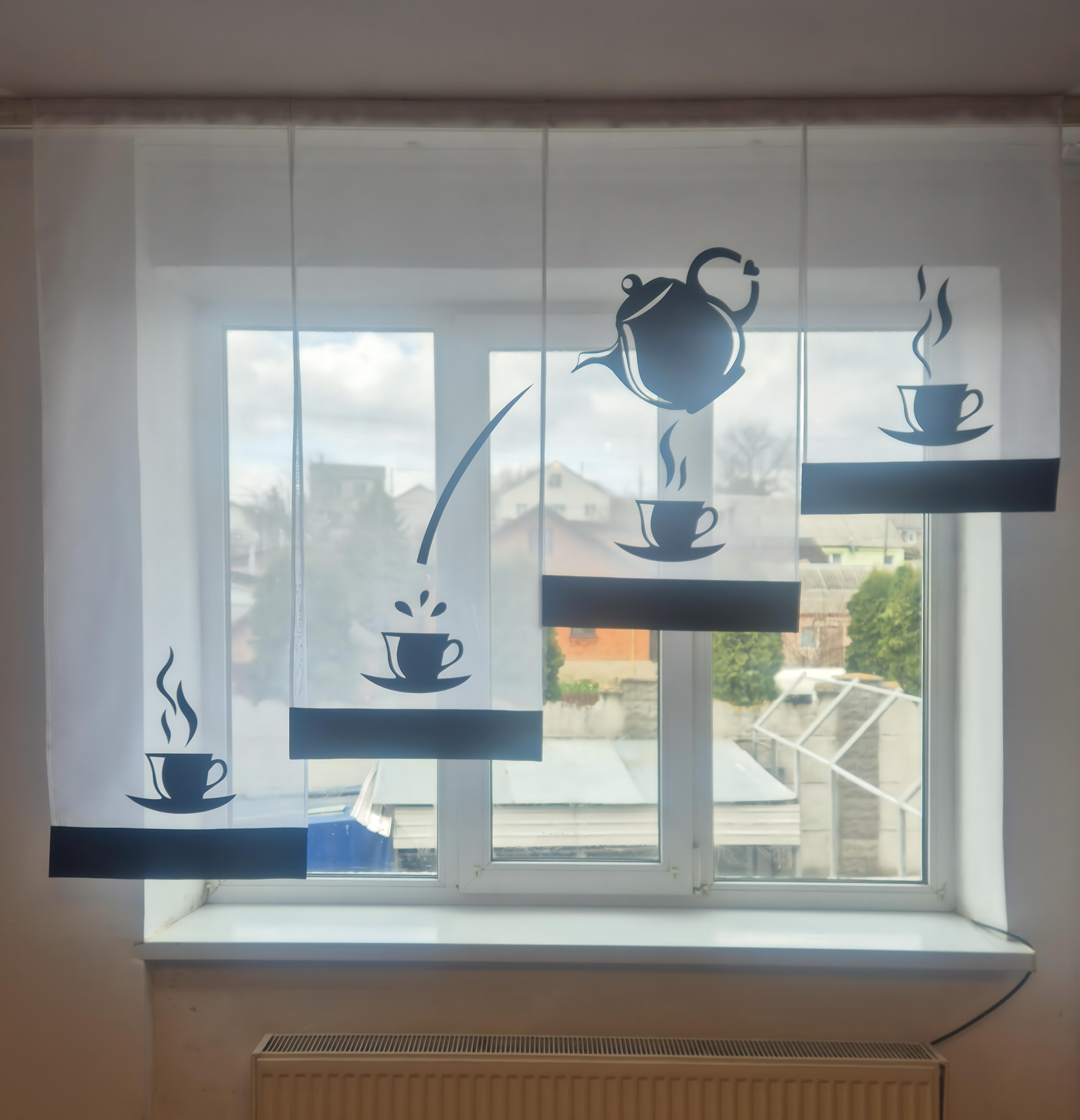 Комплект панельных занавесок Firanka Чайник 4 шт. карниз 200 см Черный з белым (26_5п)