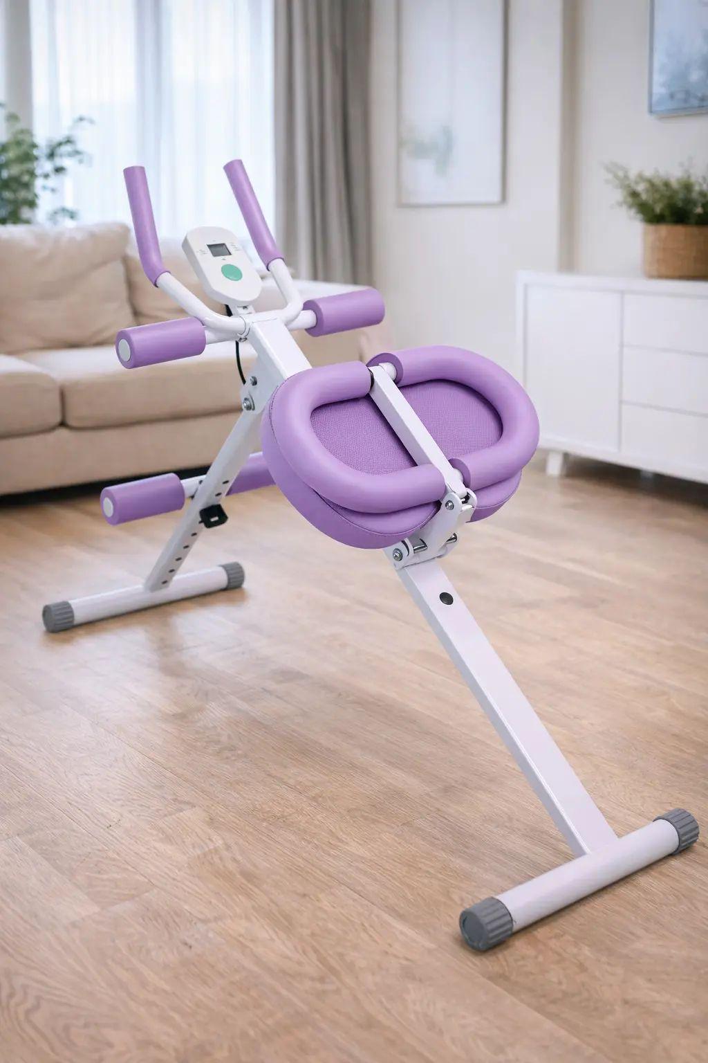 Тренажер напольный Myj MM3000 для мышц пресса/ ягодиц/ног нагрузкой до 120 кг с резинками и регулировкой угла Фиолетовый (opt-106094)