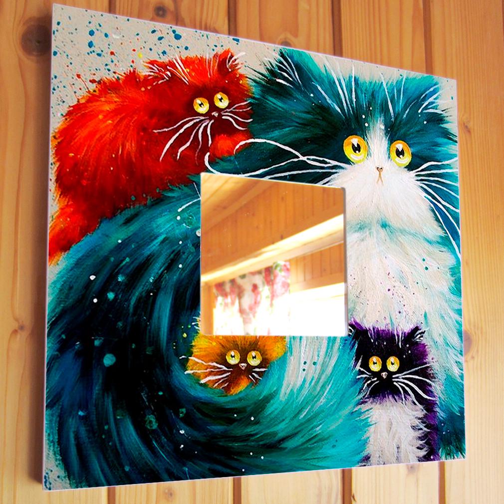 Зеркало декоративное Кошка с котятами 260х260 мм (M00033) Зеркало декоративное Кошка с котятами 260х260 мм (M00033)