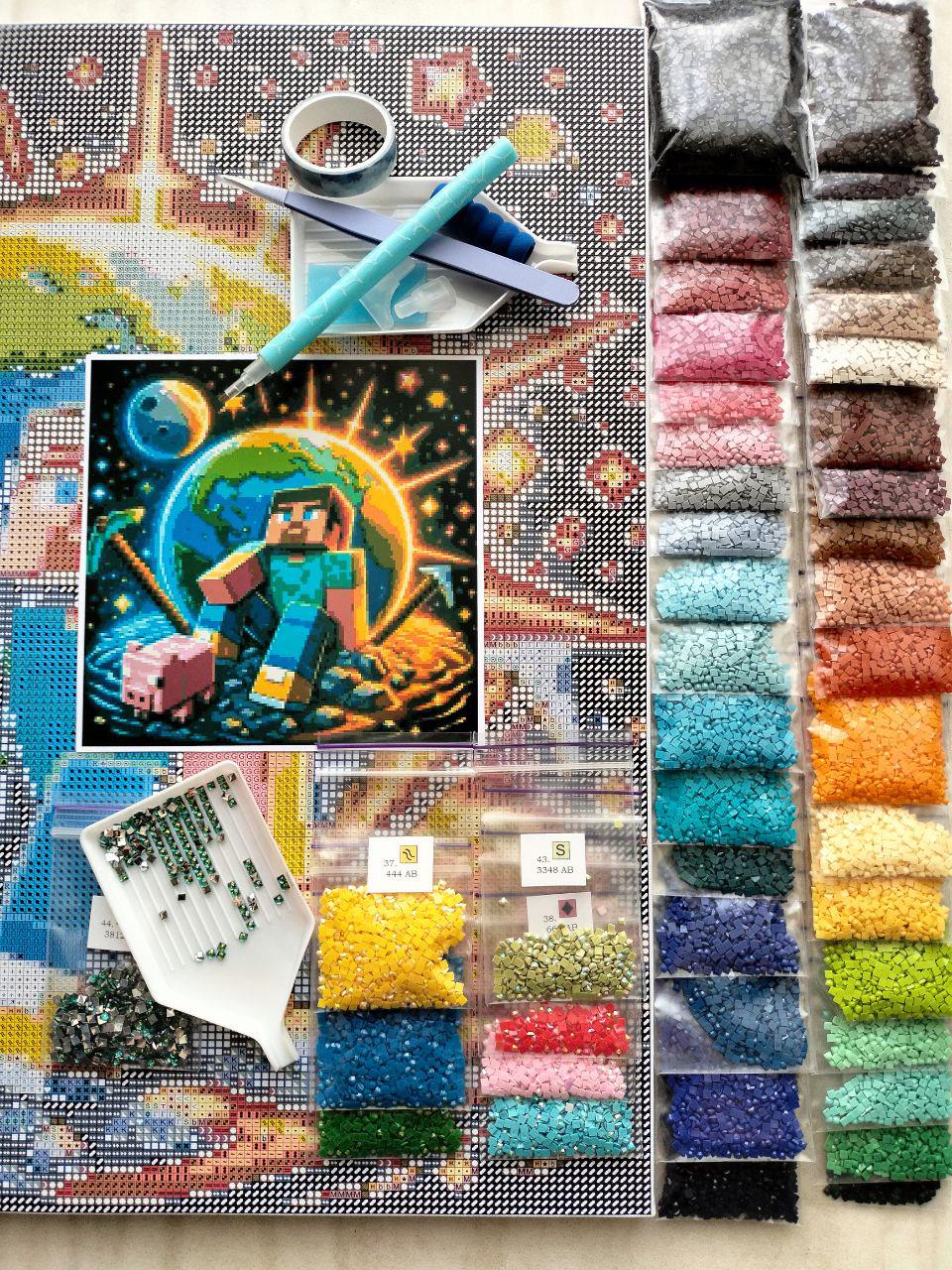 Алмазная мозаика АлМазка Майнкрафт Стив квадратные алмазы на подрамнике 40х40 см (АлМ-251) - фото 6