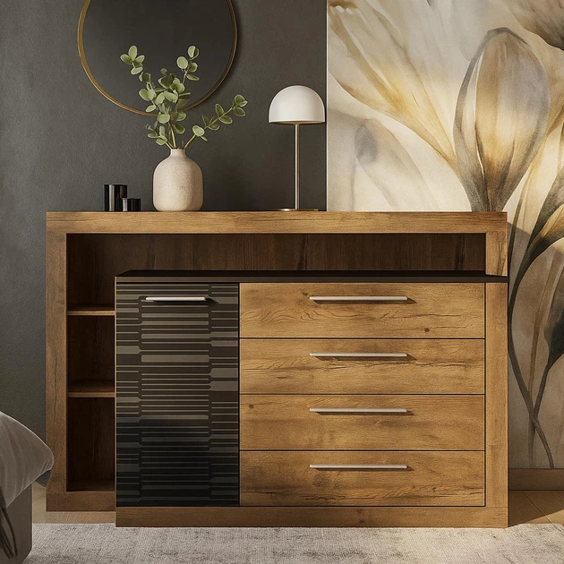 Комод Mebel Service Fiesta 1Д4Ш 161х48х108 см Дуб апріл/Чорний (32629086)