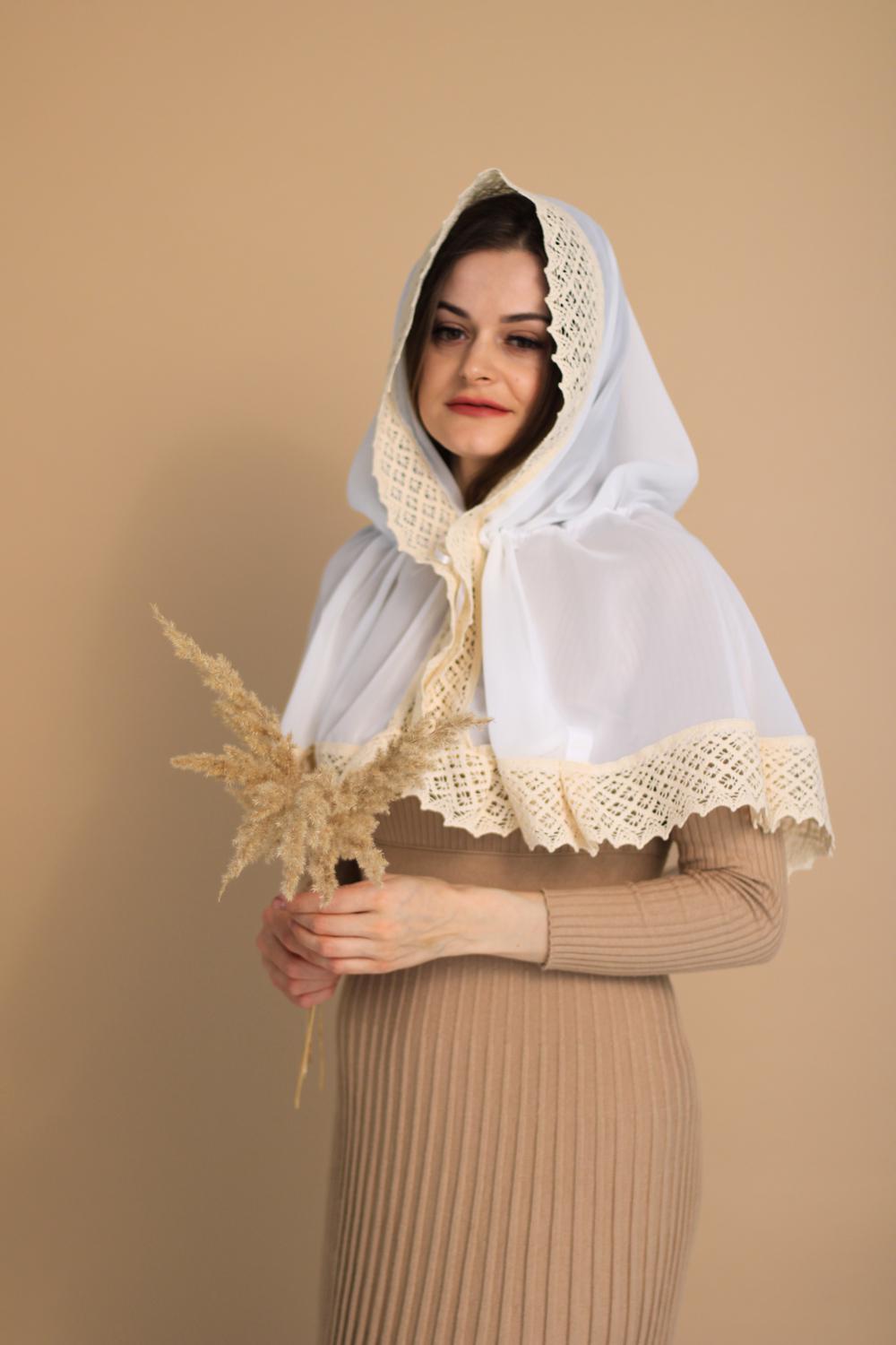 Палантин для храму на голову Білий (п020) - фото 7 Палантин для храму на голову Білий (п020) - фото 7