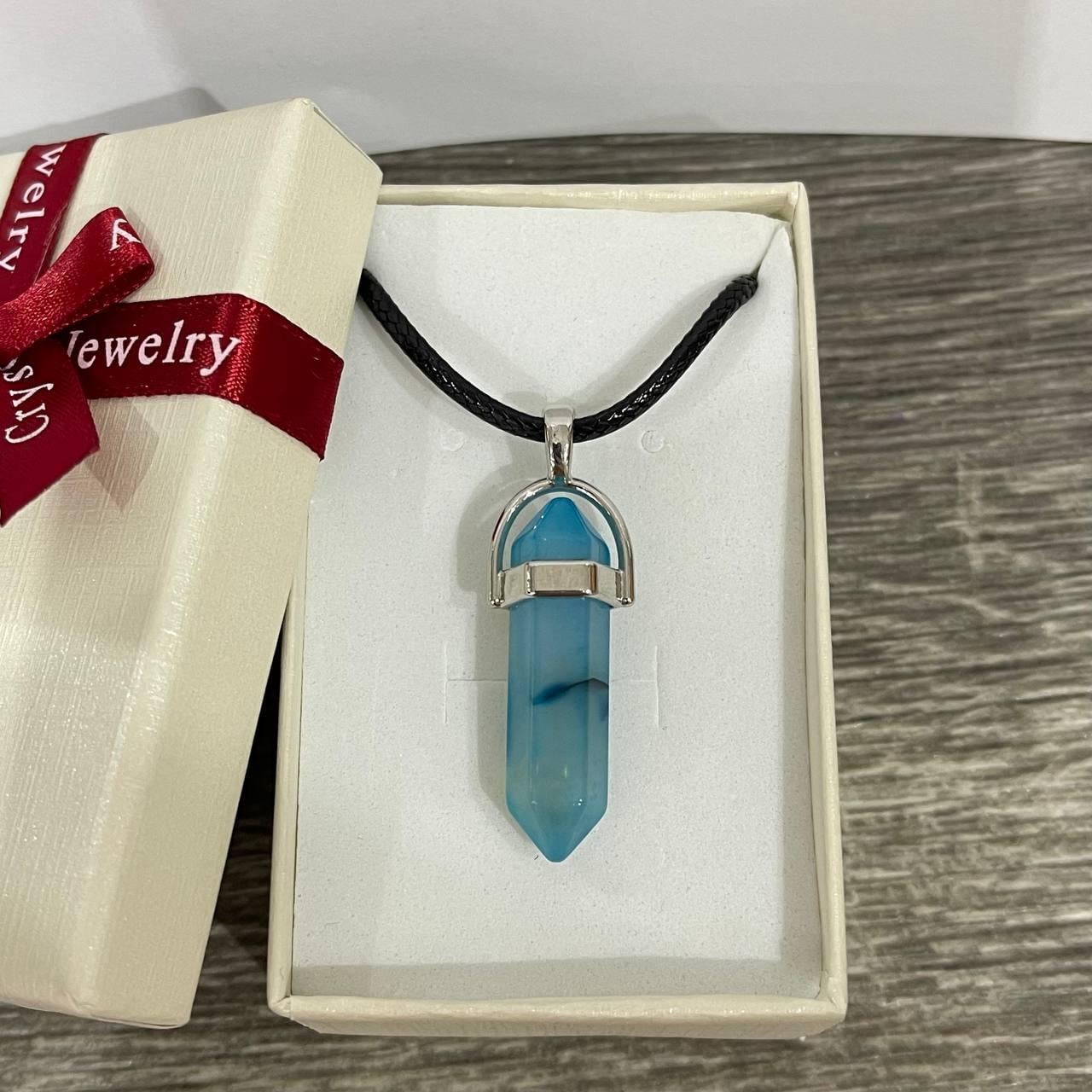 Кулон с натуральным камнем голубой агат шестигранник 4 см на шнурке (74135776)