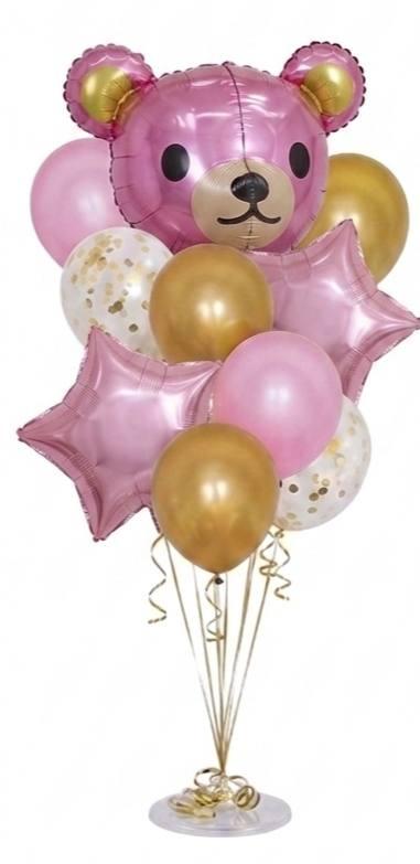 Набор воздушных шаров фольгированных Мишка со звездами 6 шт. Розовый (3005758780)