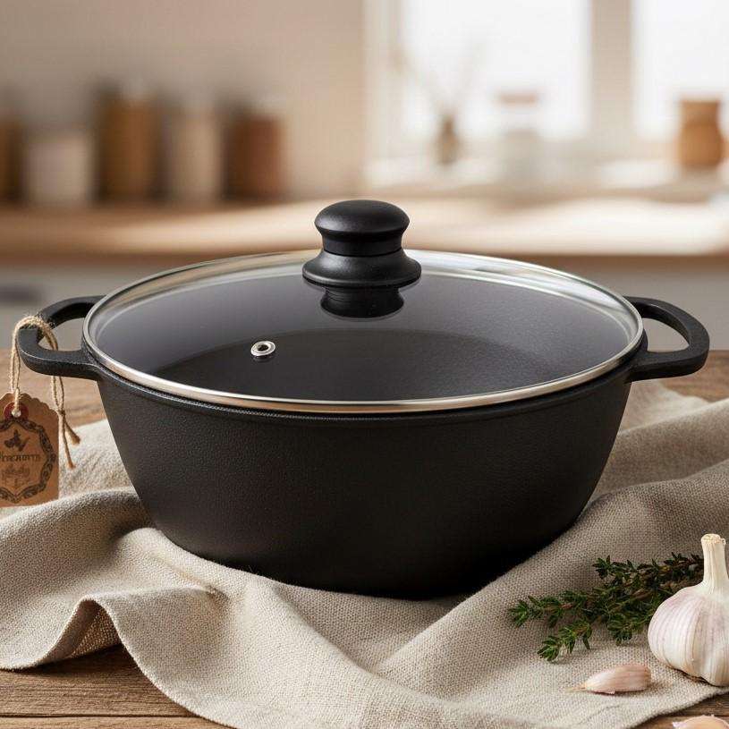 Казан чавунний Maysternya зі скляною кришкою 4 л d 24 см (31987028)