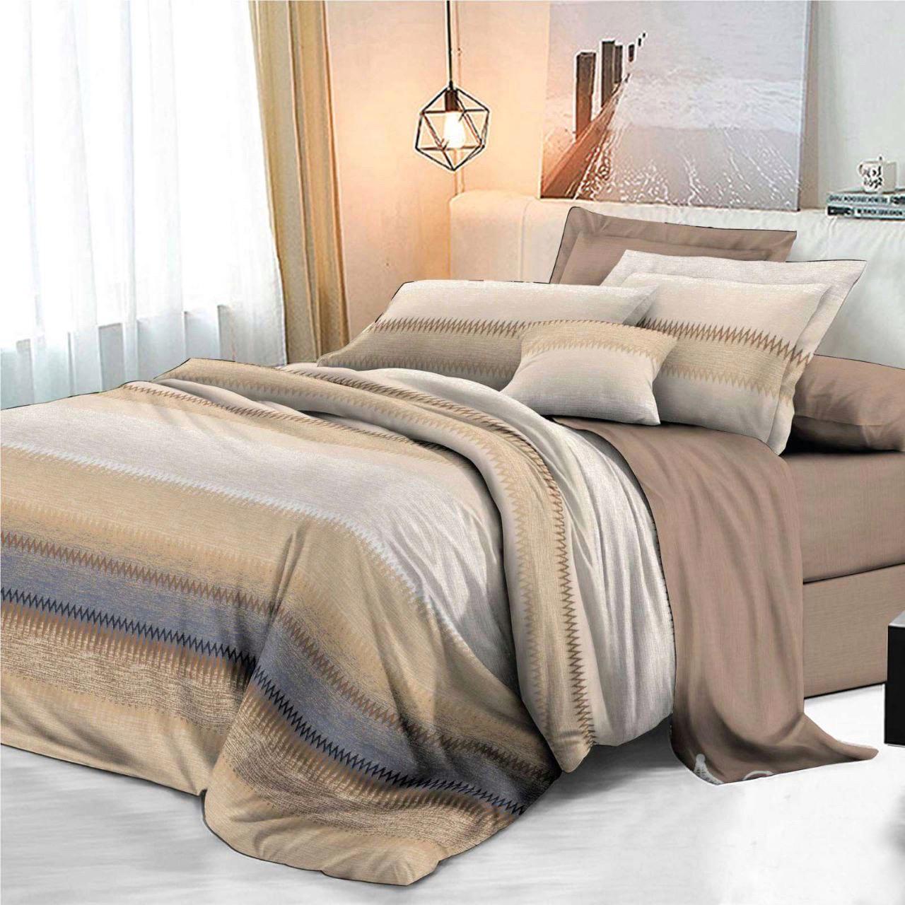 Постельный комплект Isleep Viluta Полоска евро ранфорс Коричнево-бежевый