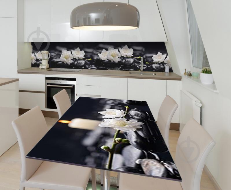 Наклейка вінілова на стіл Zatarga "Білі квіти на камінні" 600х1200 мм Наклейка вінілова на стіл Zatarga "Білі квіти на камінні" 600х1200 мм