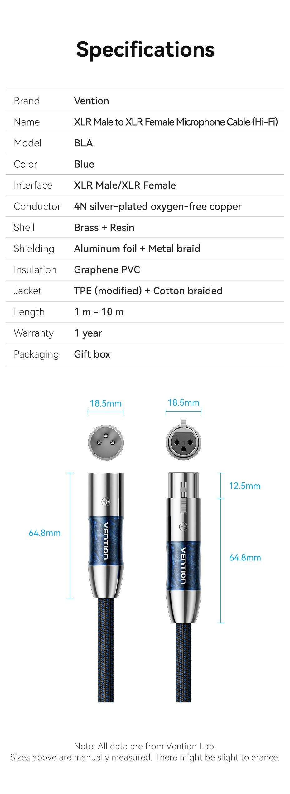 Кабель мікрофонний Vention XLR 5 м Балансний посріблена мідь OFC потрійне екранування 5 м Синій (BLALJ) - фото 10 Кабель мікрофонний Vention XLR 5 м Балансний посріблена мідь OFC потрійне екранування 5 м Синій (BLALJ) - фото 10