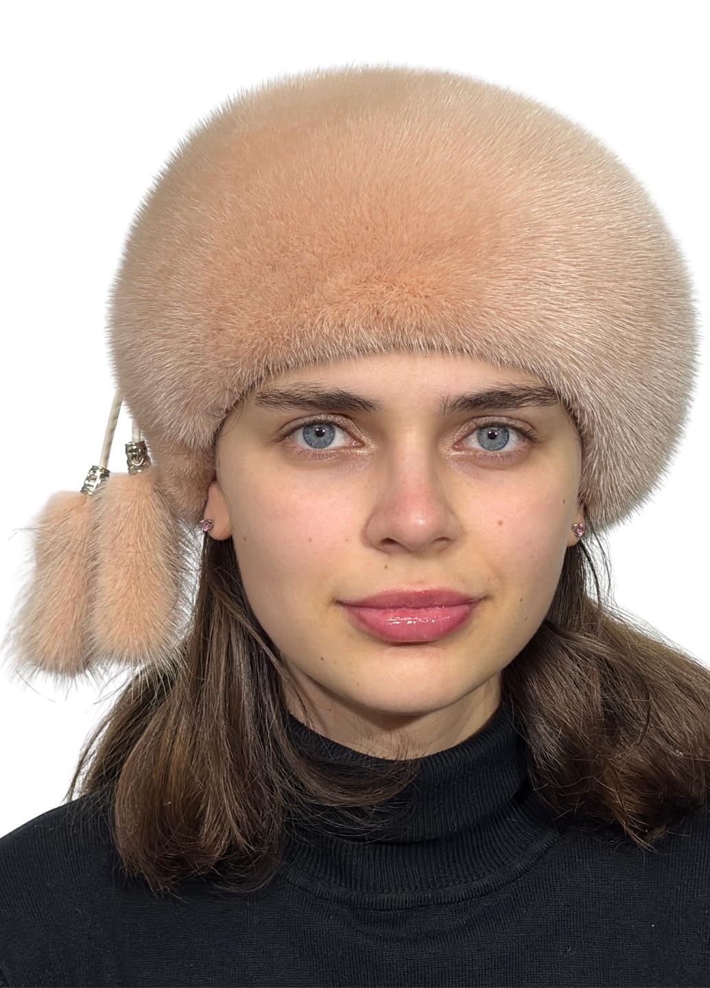 Берет женский зимний Меховой стиль Классический из натурального меха норки M-L Пудровый (024/K)