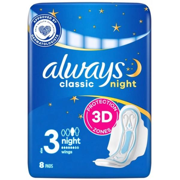 Гигиенические прокладки Always Classic Night 8 шт. 6 капель