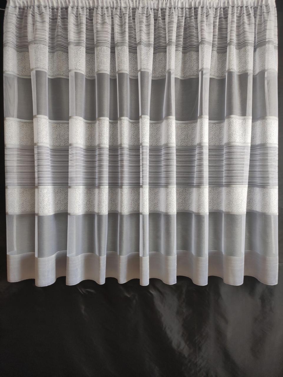 Занавески кухонные 3х1,4 м Белый с серыми полосами