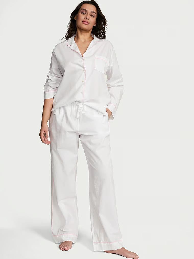 Пижама хлопок Victoria's Secret Heritage Cotton Long Pajama Set Regular L Белый (2671492D)