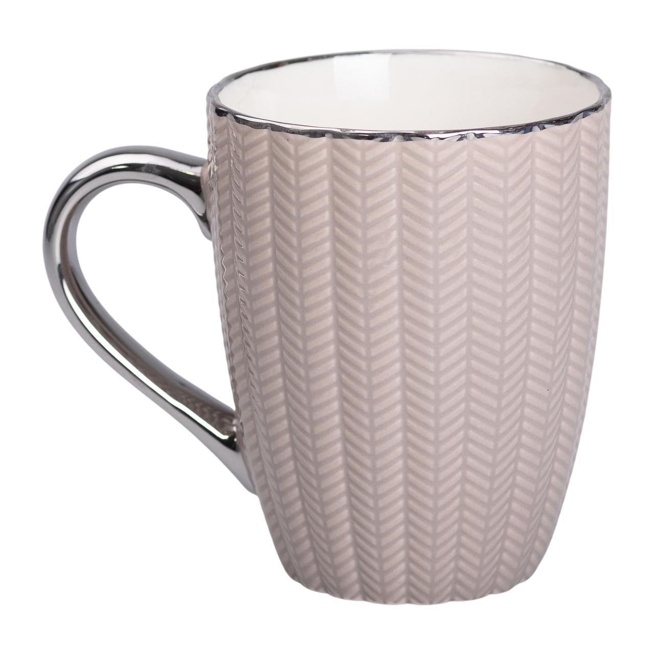 Чашка керамическая Light House с серебристым ободком и ручкой 400 мл Кремовый (LG-20168)