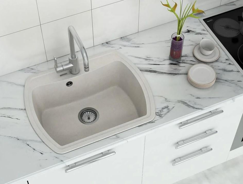 Мойка для кухни Diamant Moderno гранитная со смесителем и сифоном Бежевый