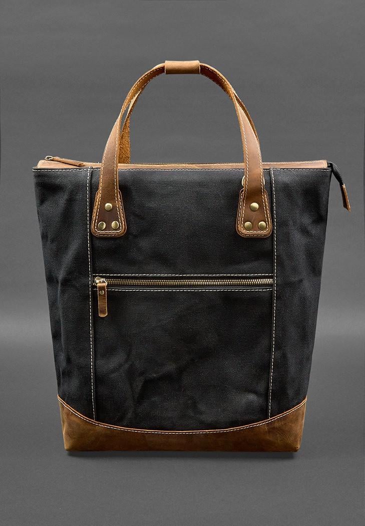 Сумка-рюкзак з канвасу і натуральної шкіри Світло-коричневий (A-028225)