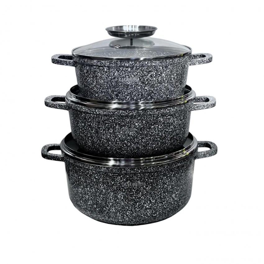 Набір каструль Zauberg алюмінієві з мармуровим покриттям зі скляними кришками 2,3/3,2/4,5 л (2671050472) - фото 4 Набір каструль Zauberg алюмінієві з мармуровим покриттям зі скляними кришками 2,3/3,2/4,5 л (2671050472) - фото 4