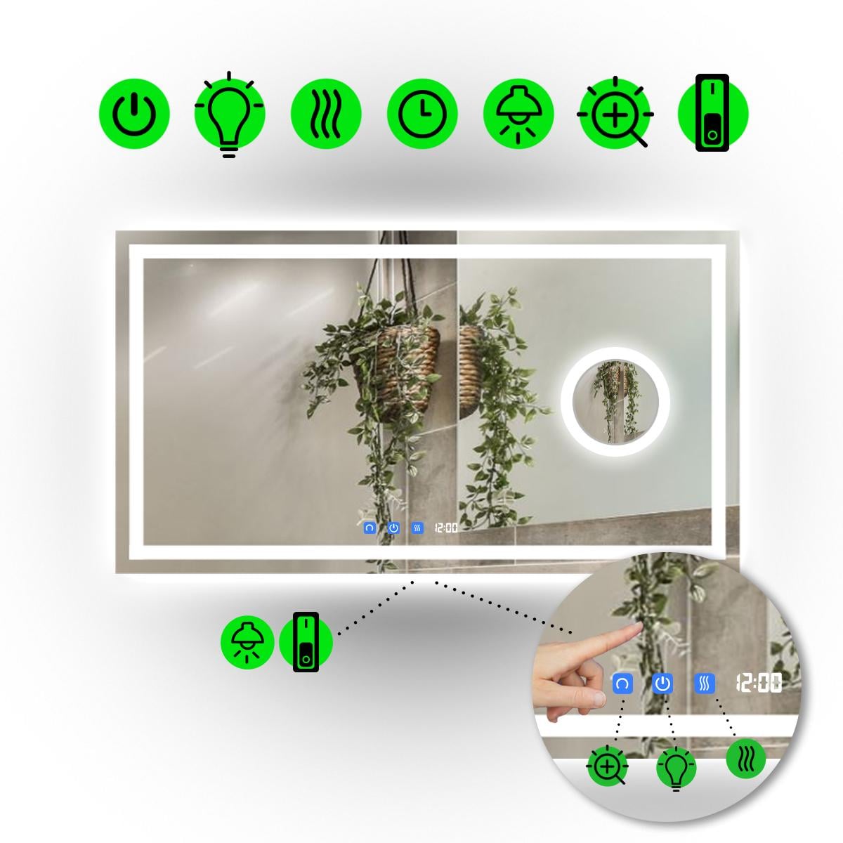 Зеркало с LED подсветкой Karnet с тремя сенсорами/часами и механическим включателем 100x60 см (Karnet/1000x600/6191-15/22/1) Зеркало с LED подсветкой Karnet с тремя сенсорами/часами и механическим включателем 100x60 см (Karnet/1000x600/6191-15/22/1)
