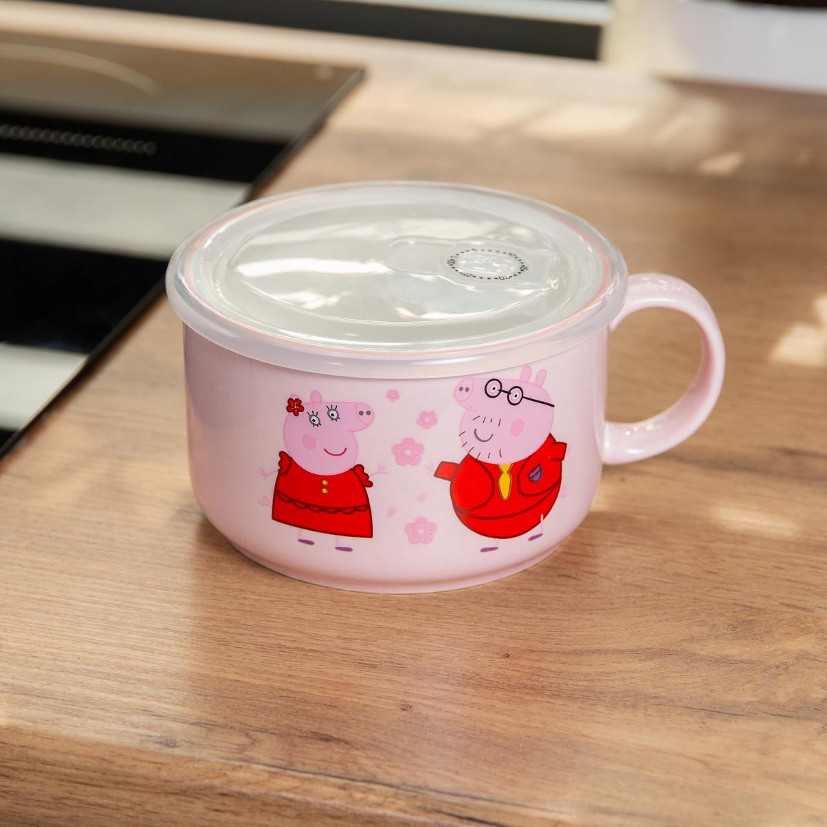 Чашка Peppa Pig для бульйону/локшини/супу керамічна герметична з кришкою 770 мл Рожевий (HP-15-12) - фото 2 Чашка Peppa Pig для бульйону/локшини/супу керамічна герметична з кришкою 770 мл Рожевий (HP-15-12) - фото 2