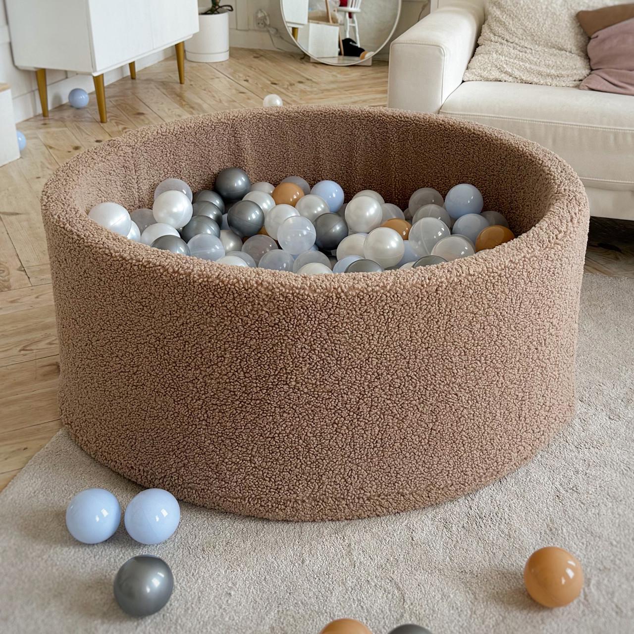 Бассейн для детей от 1 года мягкий Тедди шоколад с шариками 200 шт. 100х40 см