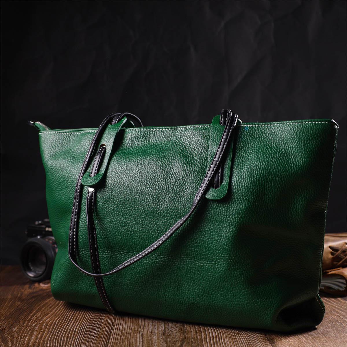 Женская сумка Vintage Bag 22119 из натуральной кожи Зеленый - фото 8