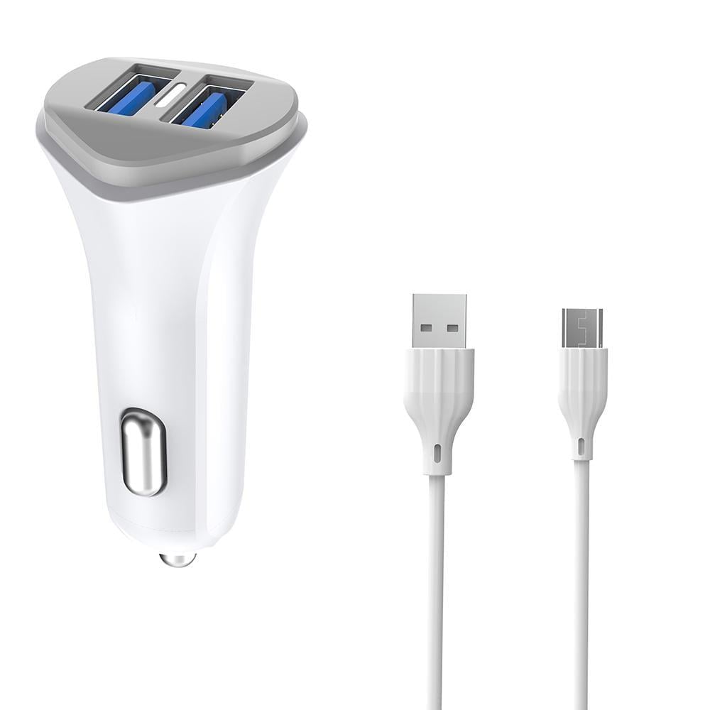 Автомобільний зарядний пристрій Aspor A903 2USB/3,4A та USB кабель Type-C Білий (920033)