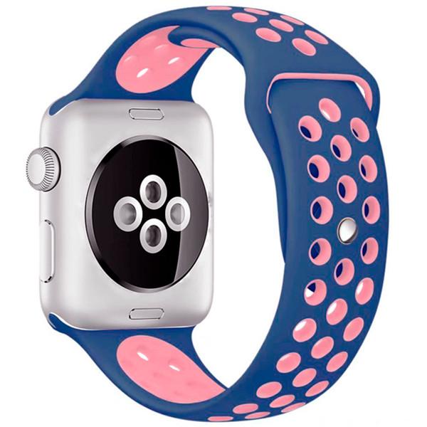 Ремінець силіконовий з перфорацією для Apple Watch 42/44/45 mm Series SE/7/6/5/4/3/2/1 Синьо-рожевий