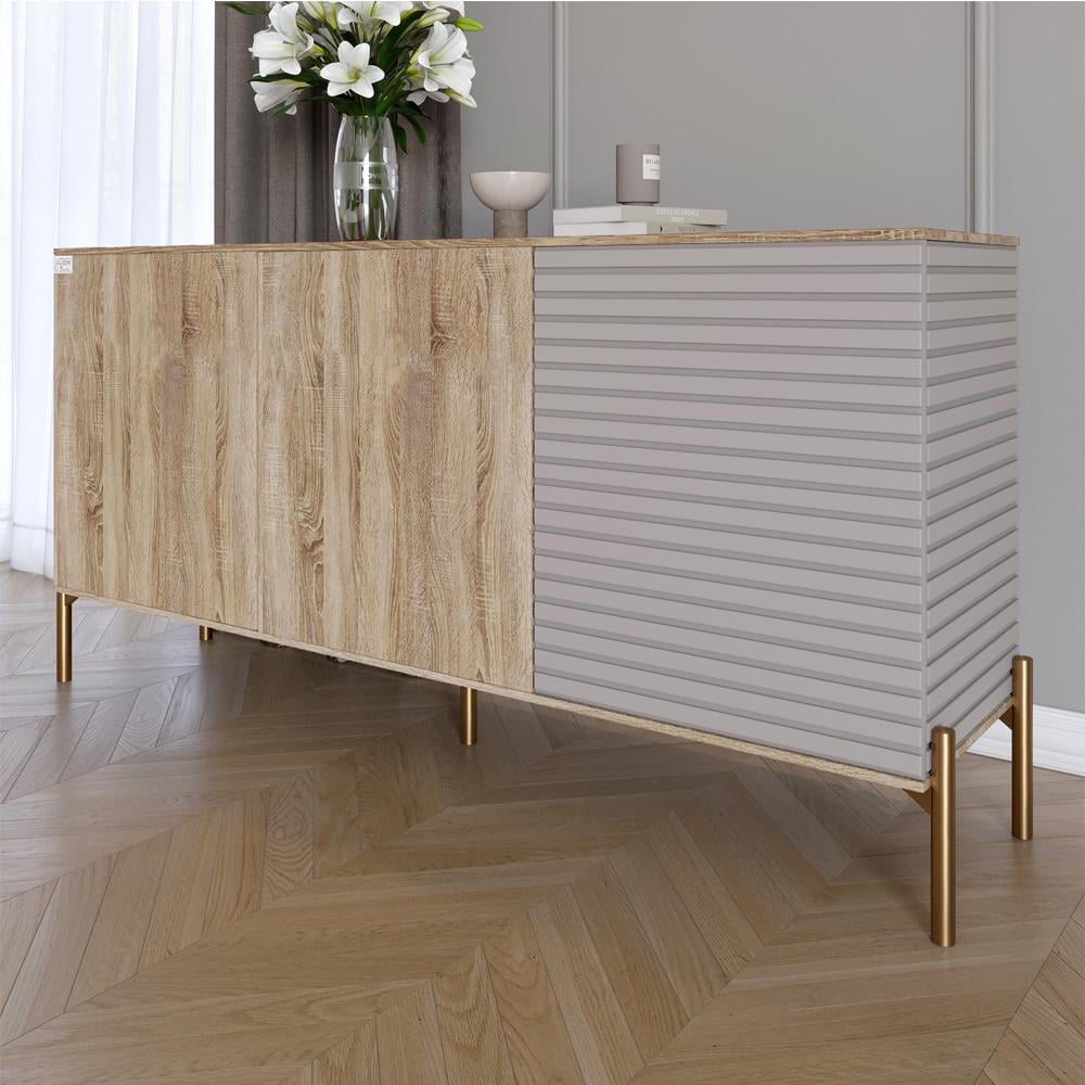Комод закритий у вітальню Lion Грей на золотих металевих ніжках 154x38x76,5 см Дуб сонома трюфель/Кашемір (000-000-2224)