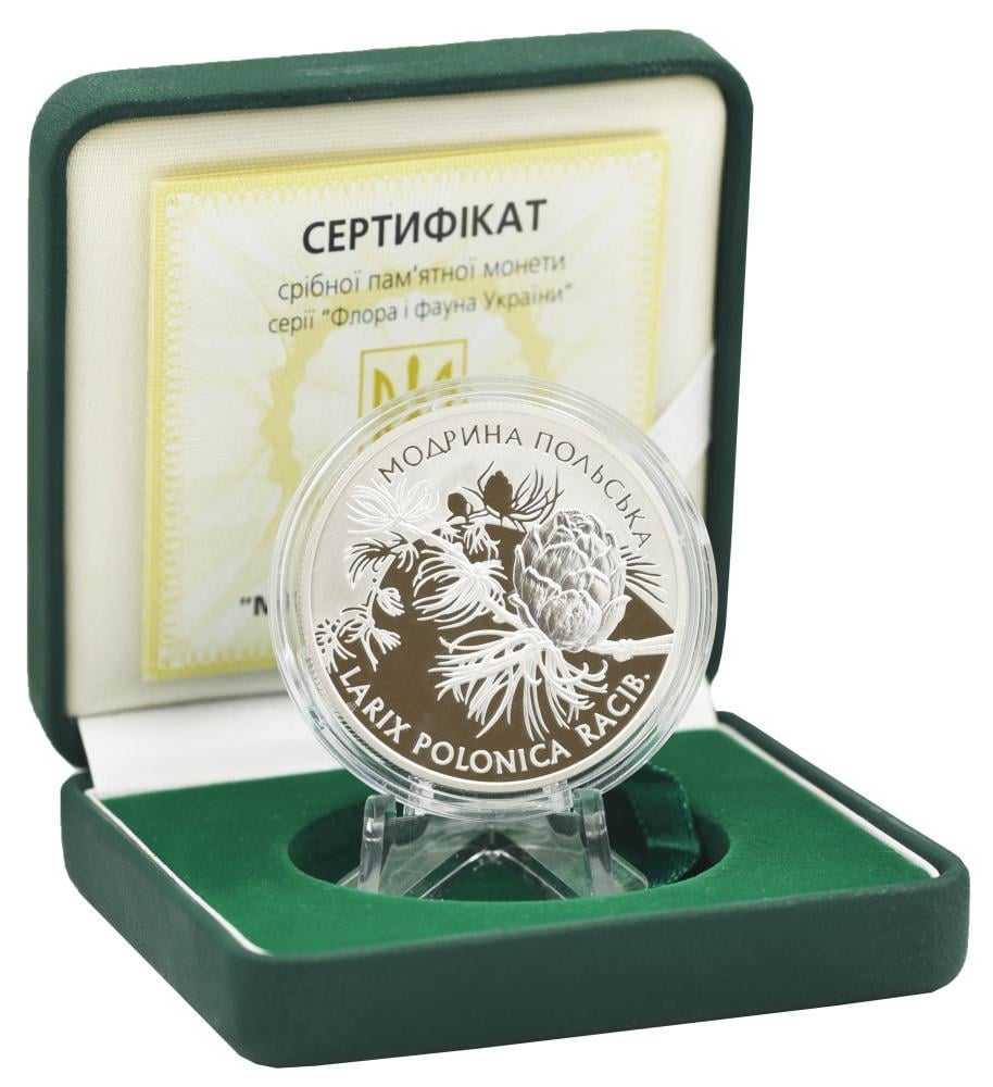 Коллекционная монета Украина 10 гривен 2001 Серебро Proof Лиственница Модрина польская