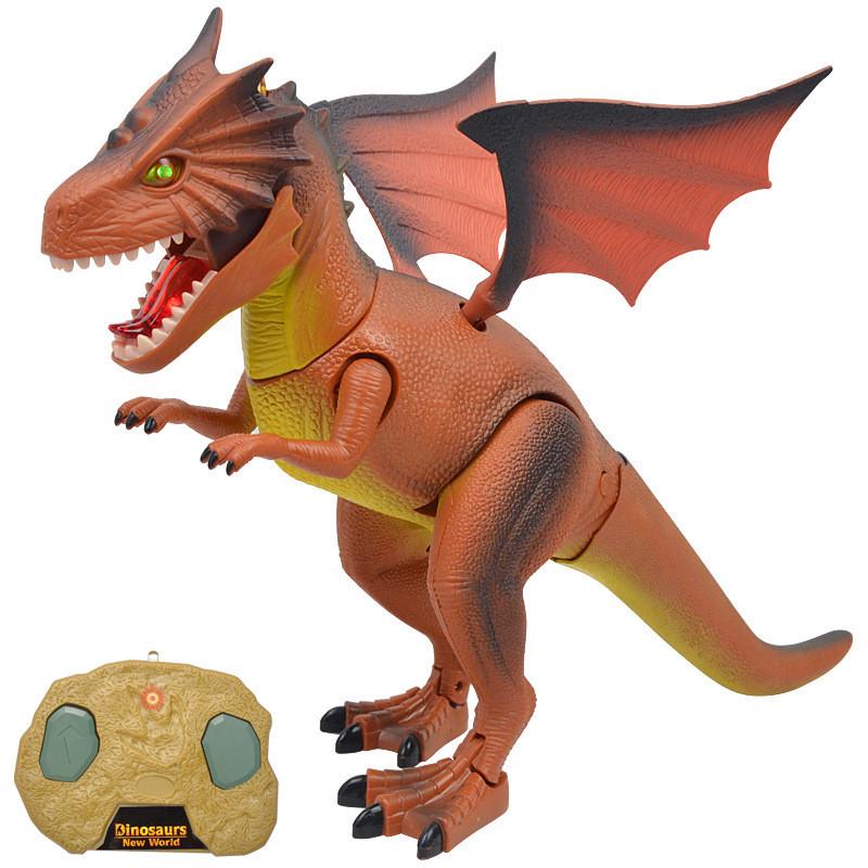 Радиоуправляемая игрушка SUNROZ Dinosaur игрушечный динозавр LED Светло-Коричневый (SUN0772)