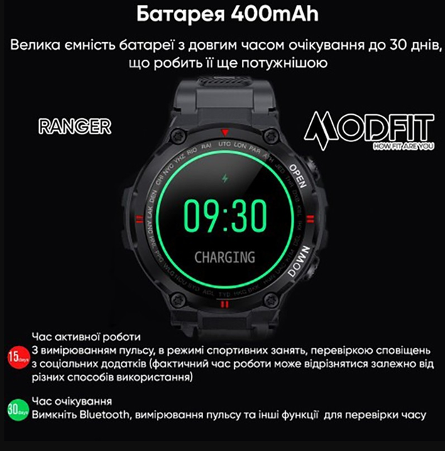 Смарт-годинник Modfit Ranger All 36 мм Black (1077-0204) - фото 16