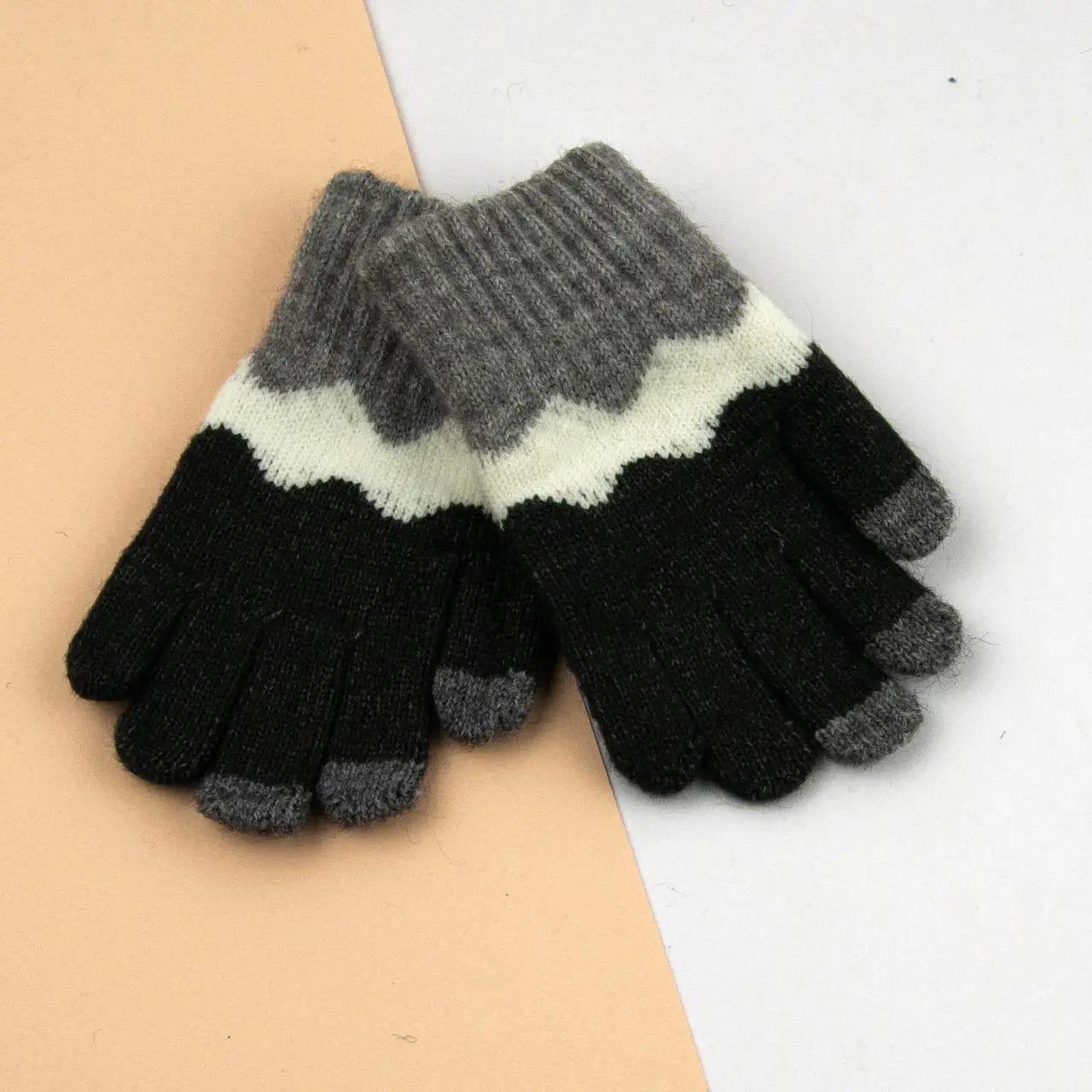 Детские перчатки для мальчиков 5-7 лет размер 10 Черно-серый (24-8-002)