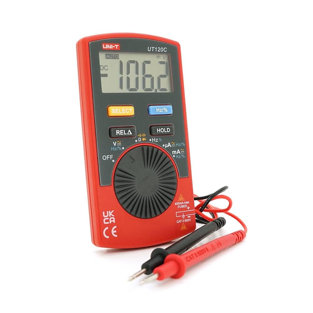 Мультиметр UNI-T UT120C вимірювання V A Ω C Hz °C функції True RMS продзвінку тест діодів перевірка транзисторів 76 г 110х58х11 мм
