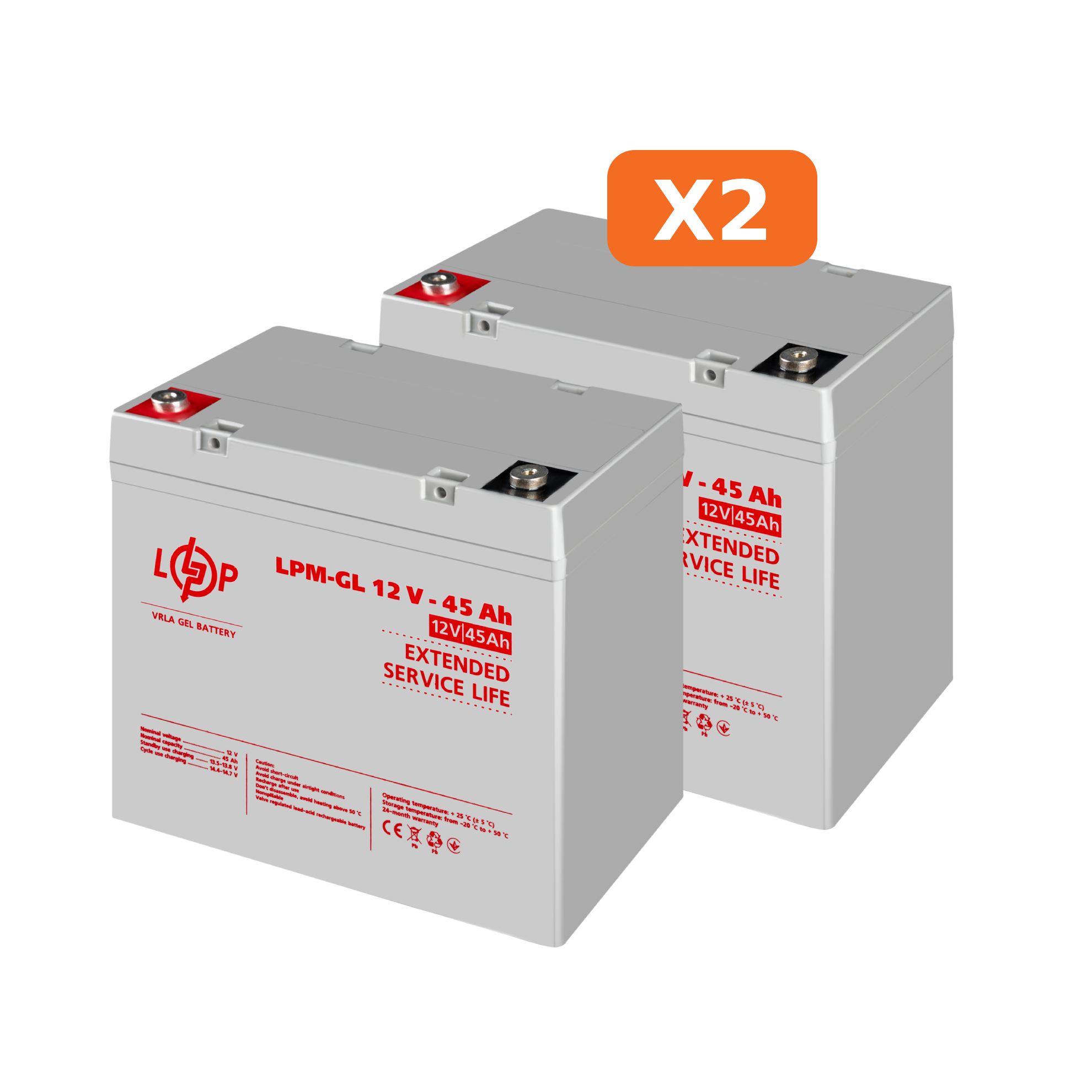 Комплект из двух аккумуляторных гелевых батарей для ИБП 12V 90Ah 45Ah/45Ah 1080Wh - фото 2 Комплект из двух аккумуляторных гелевых батарей для ИБП 12V 90Ah 45Ah/45Ah 1080Wh - фото 2