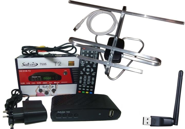Тюнер SatCom T505 с фунциями медиаплеера и IPTV/WebTV/антенна комнатная с TV-кабелем/WiFi-адаптер